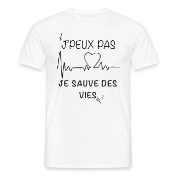 J’peux pas je sauve des vies - T-shirt homme - blanc - Devant - AI Model Male 178 dark (178cm)
