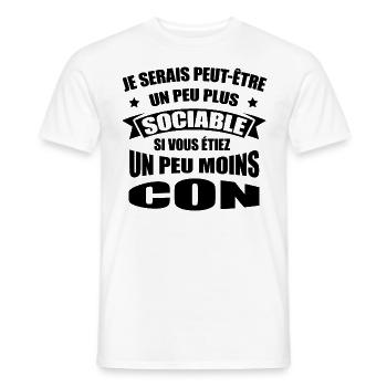 SOCIABLE AUX MOINS CONS - T-shirt homme - blanc - Devant - AI Model Male 178 dark (178cm)