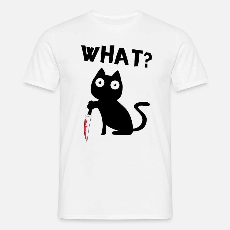 Sort morderisk kat Hvad? Meme kat med kniv - T-shirt til herrer - hvid