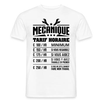 TARIF HORAIRE MÉCANICIEN - T-shirt homme - blanc - Devant - AI Model Male 178 dark (178cm)