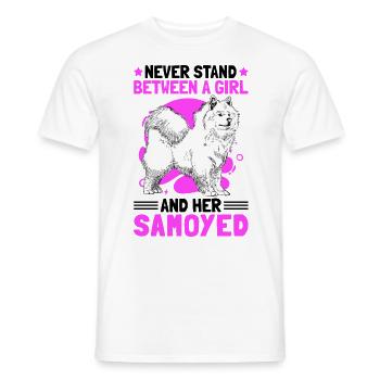 Girl with Samoyed sled dog owner - Men's T-Shirt - white - Front - AI Model Male 178 dark (178cm)