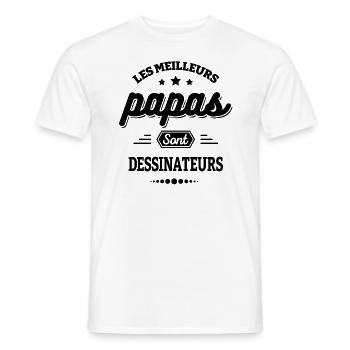 LES MEILLEURS PAPAS SONT DESSINATEURS - T-shirt homme - blanc - Devant - AI Model Male 178 dark (178cm)