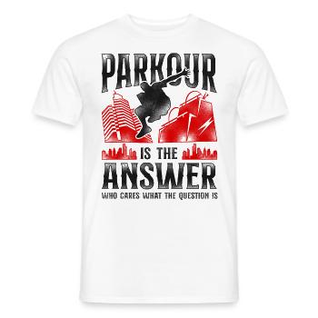 Parkour Free Running Traceur - T-shirt homme - blanc - Devant - AI Model Male 178 dark (178cm)