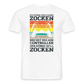 Der König will zocken Gamer Spruch mit Controller - Männer T-Shirt - Weiß - Vorne - AI Model Male 178 dark (178cm)
