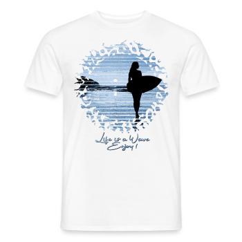 Beach surfer Life is a Wave, Enjoy! | Blue - Men's T-Shirt - white - Front - AI Model Male 178 dark (178cm)