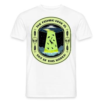 The Fishing Here Is Out Of This World UFO Fishing - Men's T-Shirt - white - Front - AI Model Male 178 dark (178cm)