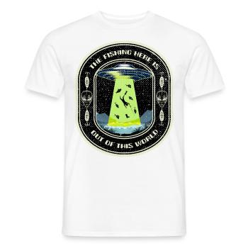 The Fishing Here Is Out Of This World UFO Fishing - Men's T-Shirt - white - Front - AI Model Male 178 dark (178cm)