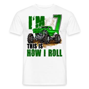 7th Birthday Monster Truck For Boys & Girls 7 Year - Men's T-Shirt - white - Front - AI Model Male 178 dark (178cm)
