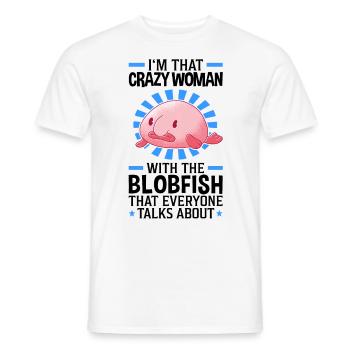 Crazy woman with the blobfish - Men's T-Shirt - white - Front - AI Model Male 178 dark (178cm)