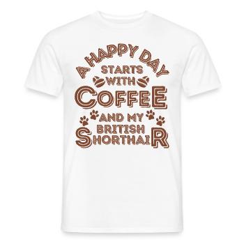 British Shorthair Cat Coffee Cafe - T-shirt homme - blanc - Devant - AI Model Male 178 dark (178cm)