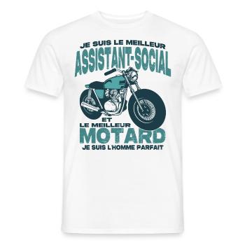 Le meilleur motard et le meilleur assistant-social - T-shirt homme - blanc - Devant - AI Model Male 178 dark (178cm)