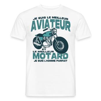 Le meilleur motard et le meilleur aviateur - T-shirt homme - blanc - Devant - AI Model Male 178 dark (178cm)