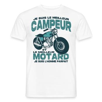 Le meilleur motard et le meilleur campeur - T-shirt homme - blanc - Devant - AI Model Male 178 dark (178cm)