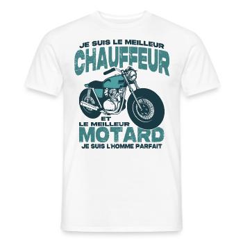 Le meilleur motard et le meilleur chauffeur - T-shirt homme - blanc - Devant - AI Model Male 178 dark (178cm)