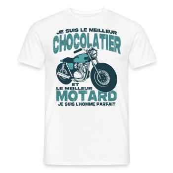Le meilleur motard et le meilleur chocolatier - T-shirt homme - blanc - Devant - AI Model Male 178 dark (178cm)