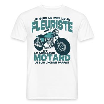 Le meilleur motard et le meilleur fleuriste - T-shirt homme - blanc - Devant - AI Model Male 178 dark (178cm)