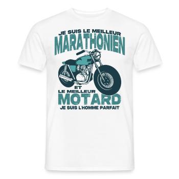 Le meilleur motard et le meilleur marathonien - T-shirt homme - blanc - Devant - AI Model Male 178 dark (178cm)
