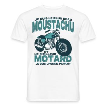 Le meilleur motard et le le plus beau moustachu - T-shirt homme - blanc - Devant - AI Model Male 178 dark (178cm)