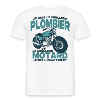 Le meilleur motard et le meilleur plombier - T-shirt homme - blanc - Devant - AI Model Male 178 dark (178cm)