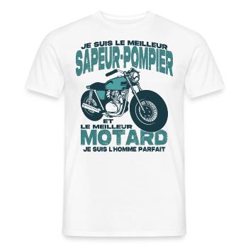 Le meilleur motard et le meilleur sapeur-pompier - T-shirt homme - blanc - Devant - AI Model Male 178 dark (178cm)