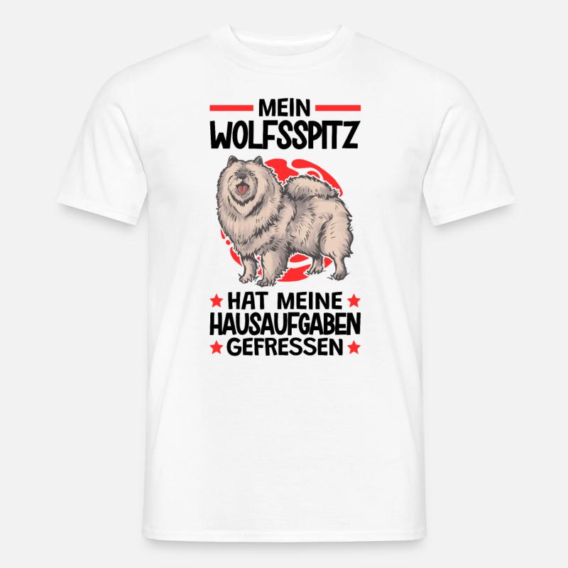 Wolfsspitz Hausaufgaben deutscher Spitz Keeshond - Männer T-Shirt - Weiß