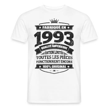 FABRIQUÉ EN 1993 - T-shirt homme - blanc - Devant - AI Model Male 178 dark (178cm)