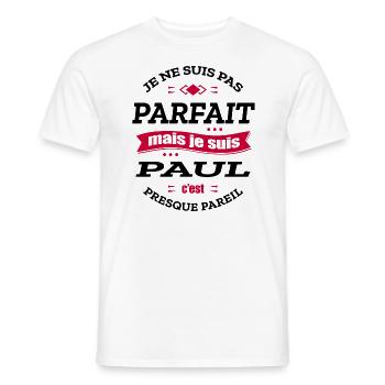 PAUL PARFAIT - PRENOM PAUL - T-shirt homme - blanc - Devant - AI Model Male 178 dark (178cm)