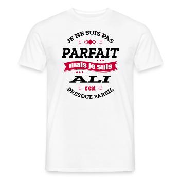 ALI PARFAIT - PRENOM ALI - T-shirt homme - blanc - Devant - AI Model Male 178 dark (178cm)