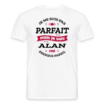 ALAN PARFAIT - PRENOM ALAN - T-shirt homme - blanc - Devant - AI Model Male 178 dark (178cm)