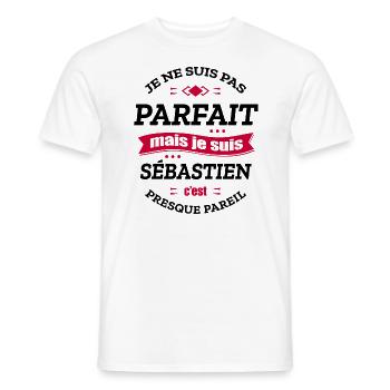 SÉBASTIEN PARFAIT - PRENOM SÉBASTIEN - T-shirt homme - blanc - Devant - AI Model Male 178 dark (178cm)