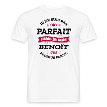 BENOÎT PARFAIT - PRENOM BENOÎT - T-shirt homme - blanc - Devant - AI Model Male 178 dark (178cm)