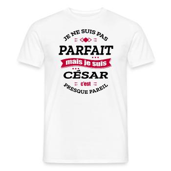 CÉSAR PARFAIT - PRENOM CÉSAR - T-shirt homme - blanc - Devant - AI Model Male 178 dark (178cm)