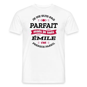 ÉMILE PARFAIT - PRENOM ÉMILE - T-shirt homme - blanc - Devant - AI Model Male 178 dark (178cm)