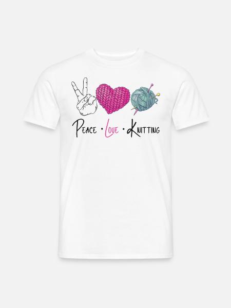 Knitting Knitter Peace Love - Männer T-Shirt - Weiß