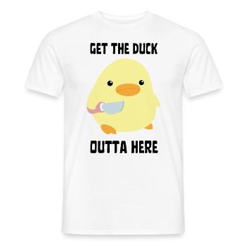 Canard et couverture - Canard au couteau Ente mit Messer - T-shirt homme - blanc - Devant - AI Model Male 178 dark (178cm)