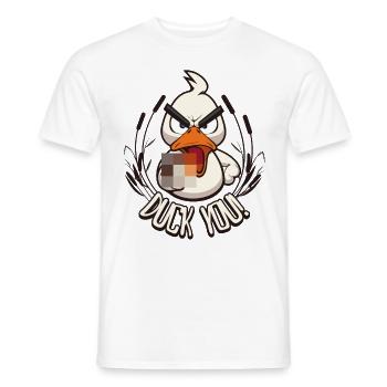Duck You! Funny duck with middle finger saying - Men's T-Shirt - white - Front - AI Model Male 178 dark (178cm)