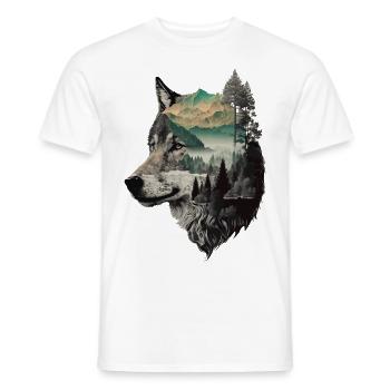 Wolf Wolf’s Head Nature Wilderness Forest Trees Art - T-shirt homme - blanc - Devant - AI Model Male 178 dark (178cm)