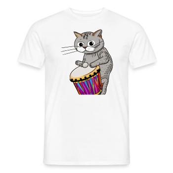 Katze, die den Djembe spielt Trommler Musik Schlagzeuger Musiker - Männer T-Shirt - Weiß - Vorne - AI Model Male 178 dark (178cm)