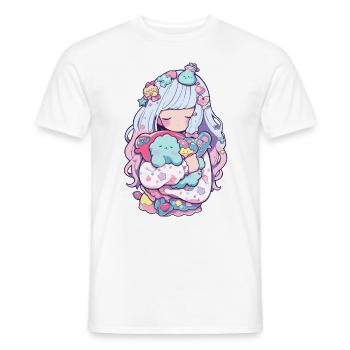Chemise de nuit Kawaii Anime pour les fans de manga et Otakus - T-shirt homme - blanc - Devant - AI Model Male 178 dark (178cm)