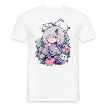 Chemise de nuit kawaii pour les amateurs de manga et d’anime - T-shirt homme - blanc - Devant - AI Model Male 178 dark (178cm)