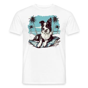 Border-collie the beach - Men's T-Shirt - white - Front - AI Model Male 178 dark (178cm)