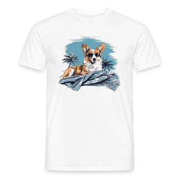 Corgi with sunglasses at the beach - Men's T-Shirt - white - Front - AI Model Male 178 dark (178cm)