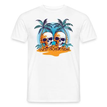 Summer Sun Palm Trees Skull Beach Sea Holiday - Men's T-Shirt - white - Front - AI Model Male 178 dark (178cm)