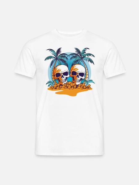 Sommer Sonne Palmen Totenkopf Strand Meer Urlaub - Männer T-Shirt - Weiß