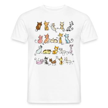 Funny Cats Crazy Cat Comic Drawing - Men's T-Shirt - white - Front - AI Model Male 178 dark (178cm)