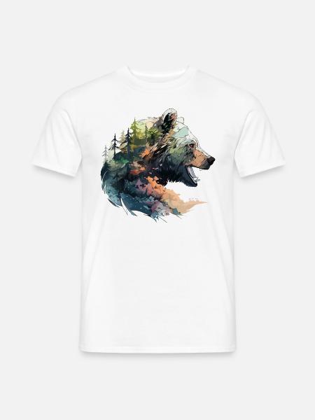 Ours, Grizzly, Tête d’ours, Nature, Nature, Nature, Forêt, Montagnes - T-shirt homme - blanc