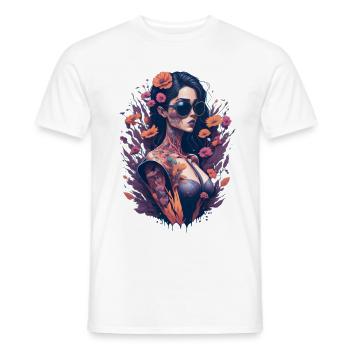 Tatouage - Fille, Fleur - T-shirt homme - blanc - Devant - AI Model Male 178 dark (178cm)