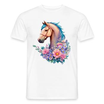 Schöne Blumen Pferde Kunstwerk Pony in Pastell - Männer T-Shirt - Weiß - Vorne - AI Model Male 178 dark (178cm)