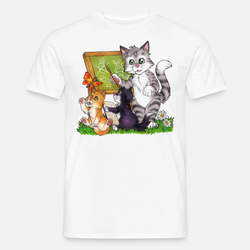 Niedlich Katze Schule Einschulung Lehrer Geschenk - Männer T-Shirt - Weiß