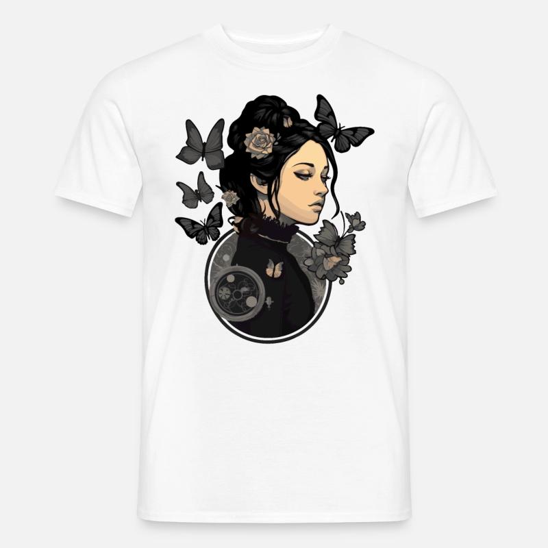 Gothic Mädchen mit ästhetischen Schmetterlingen - - Männer T-Shirt - Weiß